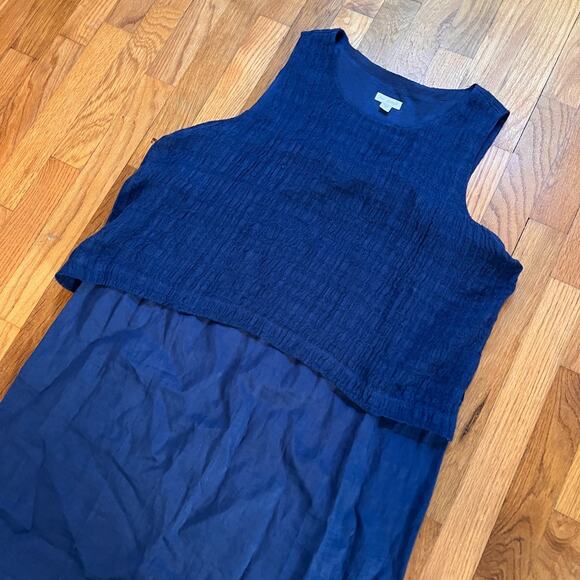 Pure Jill Dress Womens Large Navy Blue Linen Maxi Sheath Lagenlook Summer - Picture 3 of 6
